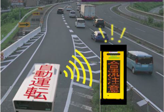 自動運転バス実証実験（群馬）にバスが近づくとお知らせする情報板を設置